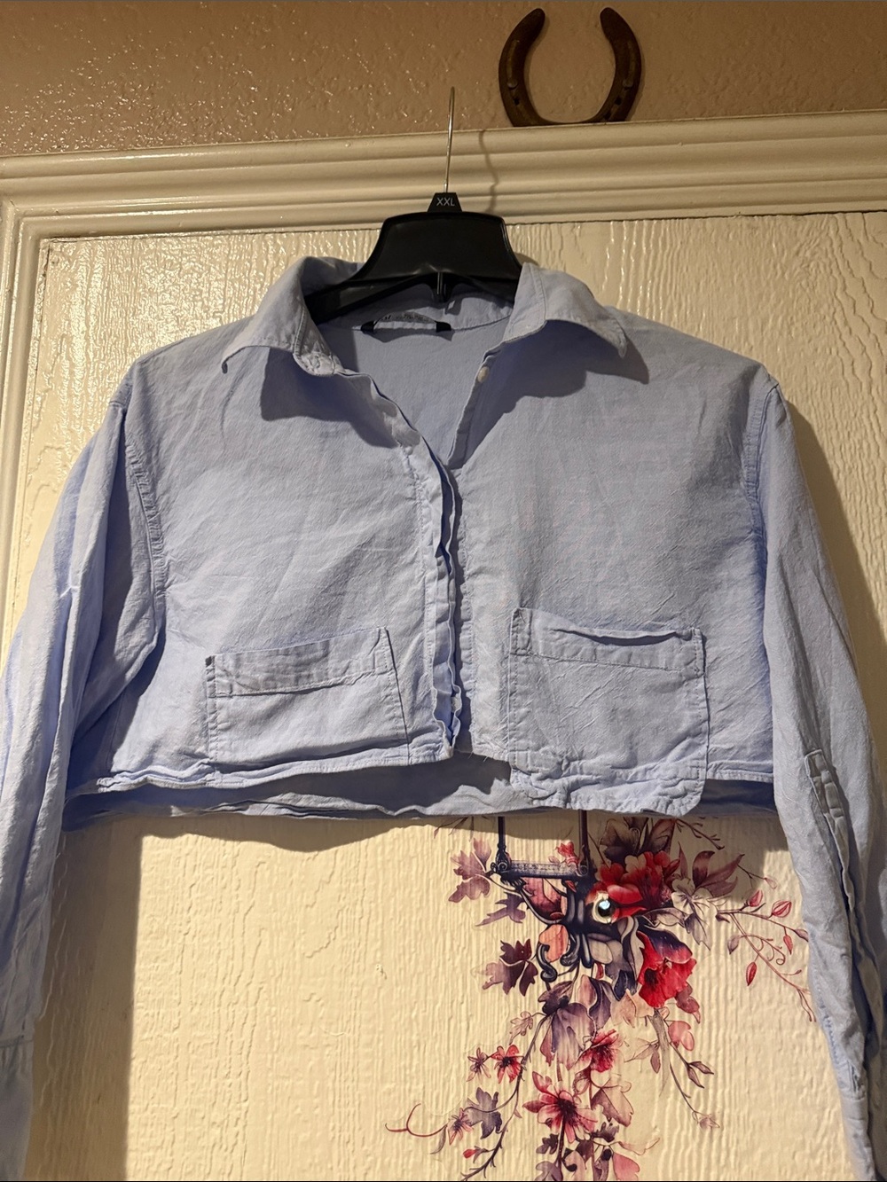 Zara Light Blue Cropped Button-Front Jacket - Picture 2 of 4